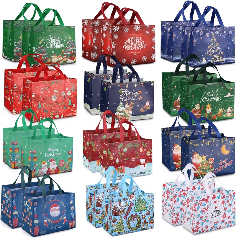Axiski 24PCS Christmas Tote Treat Non-Woven Gift Bags with Handles for Gifts Wrapping Shopping, Xmas Party Supplies, 12.8 * 9.8 * 6.7inch - Image 1